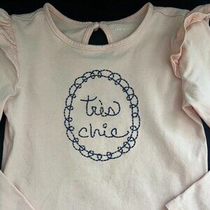 Janie And Jack Pink Embroidered Tres Chic Ruffle Long Sleeve Shirt Top Size 4